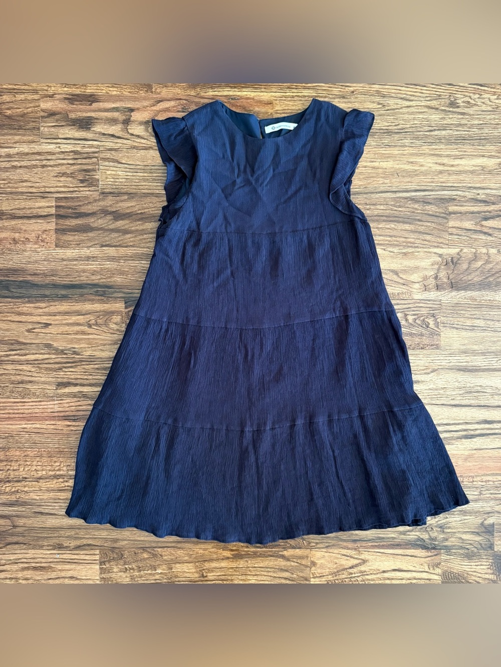 The Impeccable Pig Navy Blue Tiered Ruffle Flutter Mini Dress. Size medium